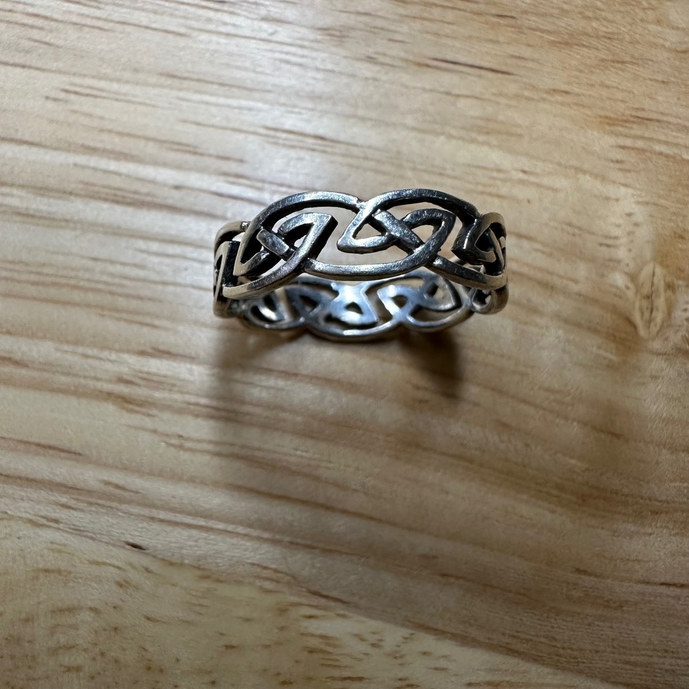 Vintage 925 Sterling Silver Celtic Knot Band Ring Eternity‎ Openwork Size 10.5
